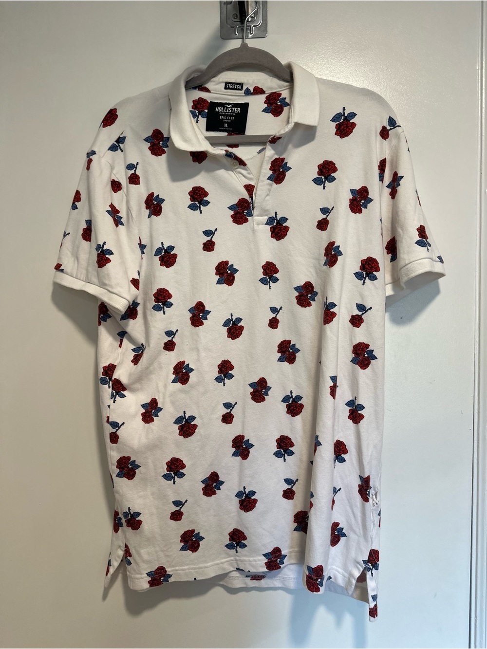 Hollister Epic Flex Sz:XL short-sleeve polo shirt rose floral AOP Streetwear Y2K